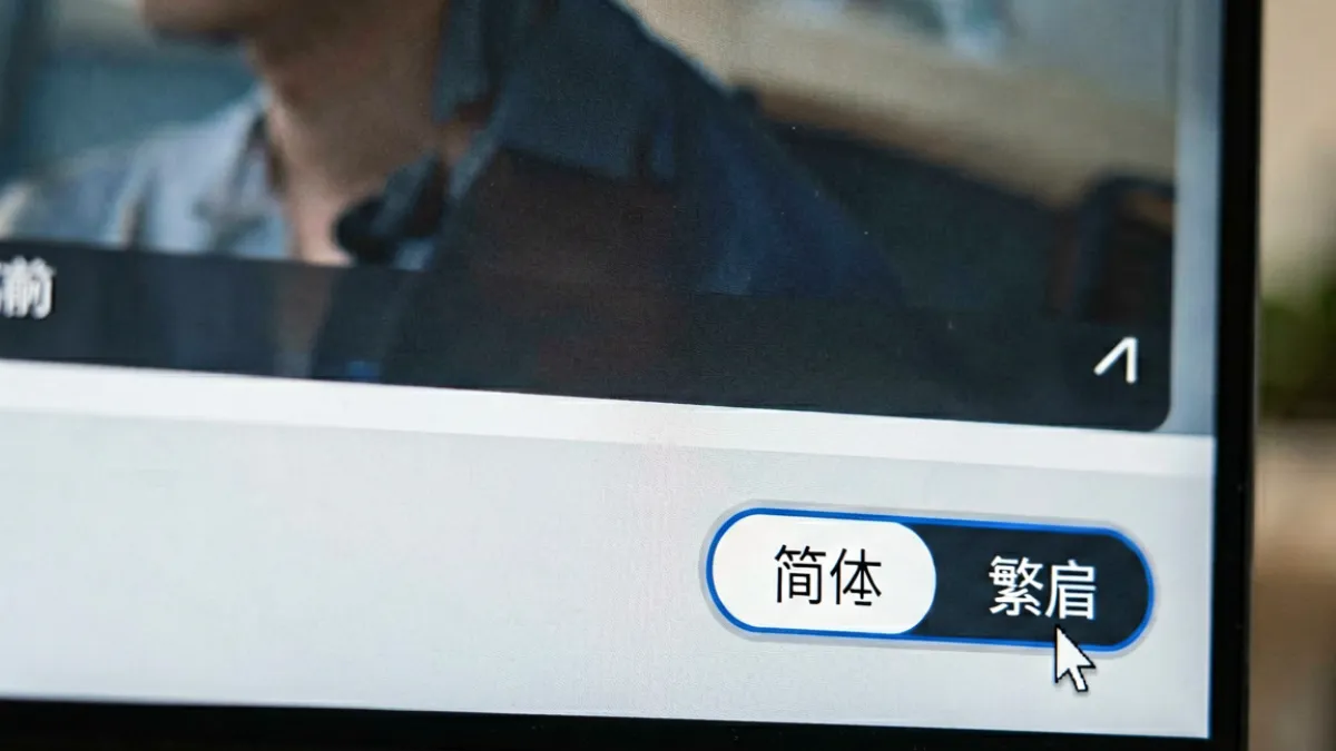 影音播放界面字幕切换功能区域的操作示意，标注简繁切换按钮位置