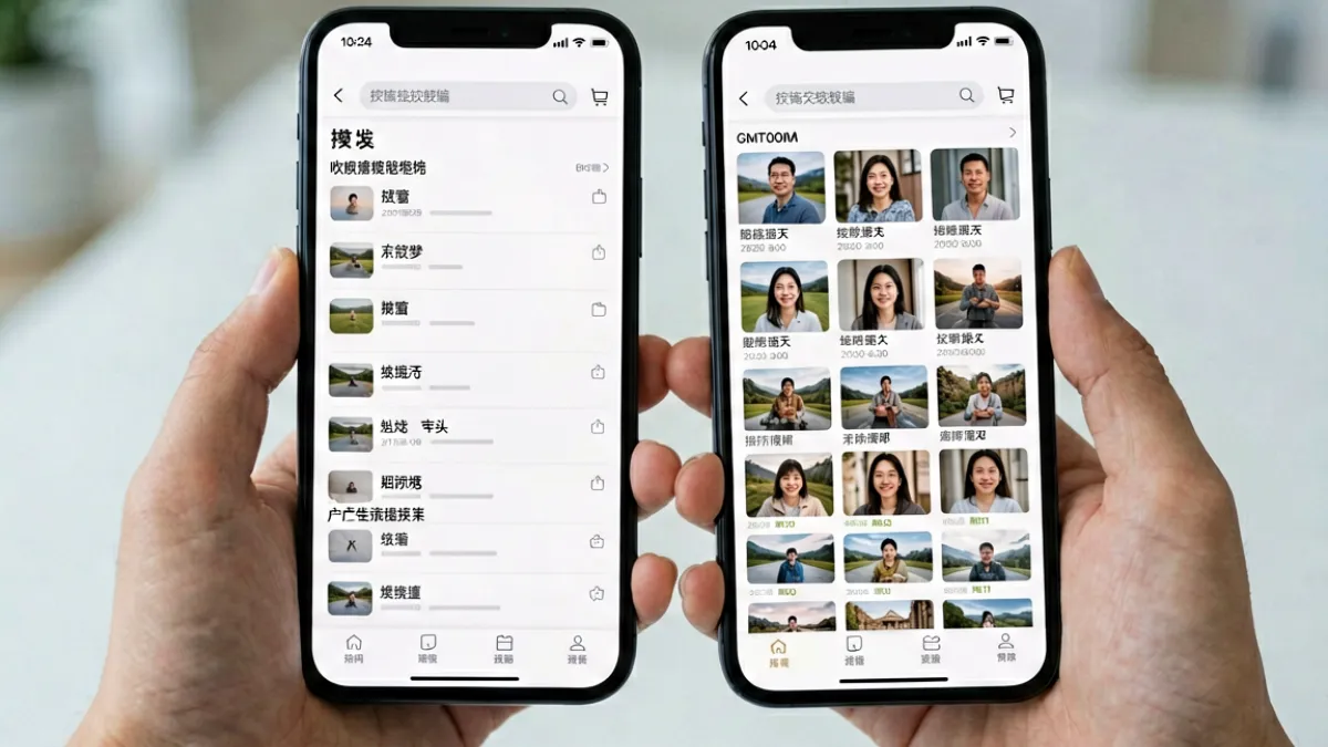 2014av天堂 - 用户在手机上对比两个视频平台的检索界面，右侧平台显示番号搜索结果更完整